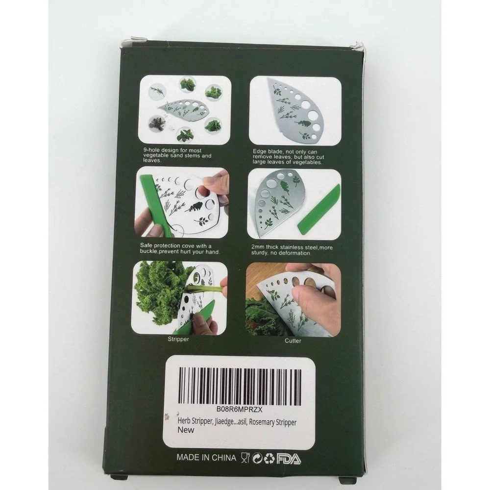 Stainless Steel Herb Stripper 9 Hole Kale Rosemary Leaf Remover with Cover Green